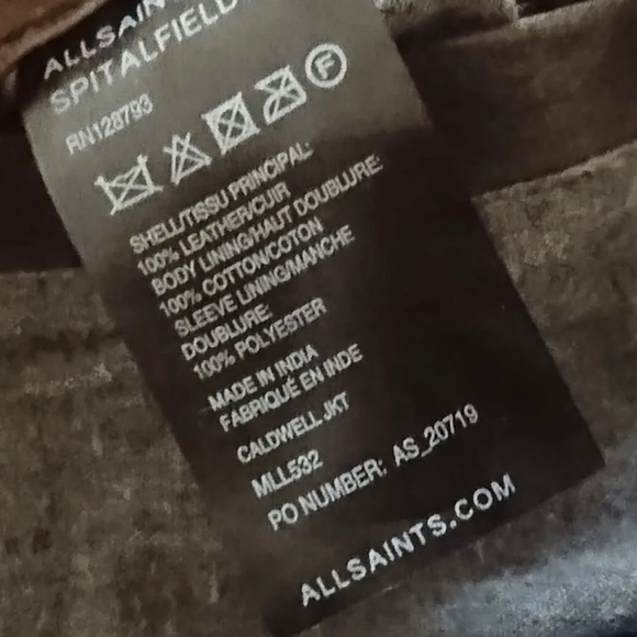 AllSaints Leather ‘Caldwell’ Biker Jacket Size UK Small Black Autumn Winter - Picture 4 of 12